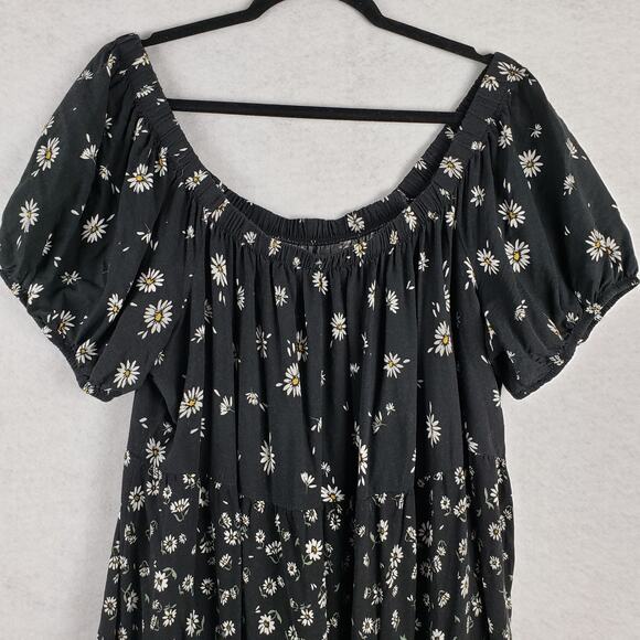 Maurices Women's 2X Off Shoulder Daisy Print Midi Dress Black Pleated Flared - Picture 2 of 13